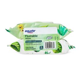 Equate Flushable Wet Wipes with Witch Hazel & Aloe, Hypoallergenic, 96 Count (2-Pack)