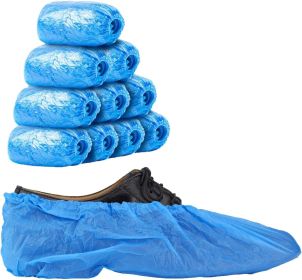 Disposable Shoe Covers 16" x 6". Pack of 100 Blue Boot Covering. Polyethylene Shoe Booties. Waterproof Shoes Protectors. 50 Pairs of Thick Covers