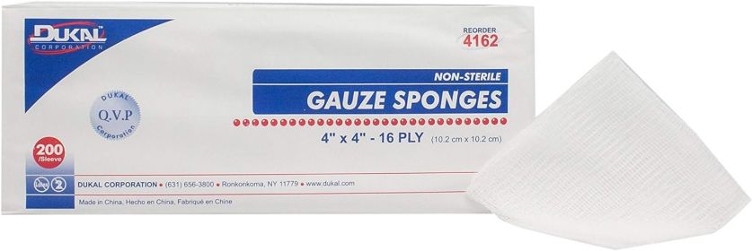 Woven Gauze Pads 4" x 4". Pack of 200 Сotton Sponges 16-ply. Non-Sterile; 100% Cotton Gauze Dressing Pads for Wound Dressing; Cleaning; Prepping or Pa