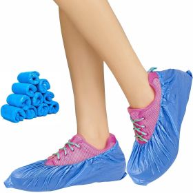 100 Pack of Disposable Shoe Covers. Blue Shoe Covers. Polyethylene Shoe Covering. One Size; Recyclable Boot Covers. Non-Slip; Heavy-Duty; Water-r