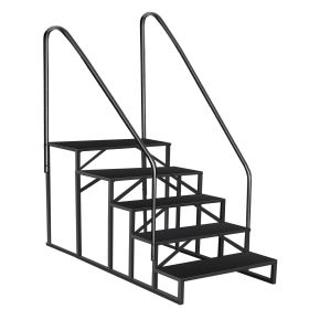 Hot Tub Steps Outdoor, 2 RV Steps with Handrail, Portable RV Stairs 3 Step, Heavy Duty Truck Camper Steps Ladders for Travel Trailers, 5th Wheel, Moto (size: 5 step 2 handrails)