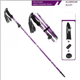 "5-Section Collapsible Trekking Poles - Lightweight Aluminum Alloy with External Lock, Adjustable 24-55" for Hiking" (Color: Purple)