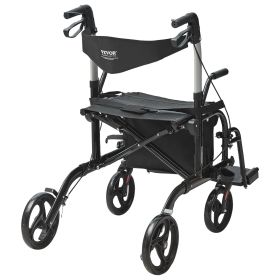 VEVOR 2 in 1 Rollator Walker & Transport Chair for Seniors, Folding Rolling Walker Wheelchair Combo & Footrests (Color: Black)